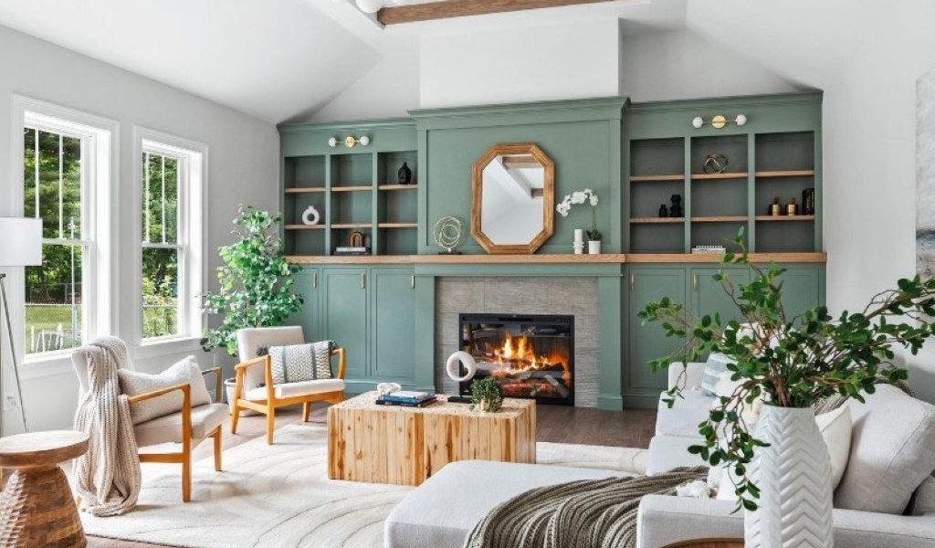 Cozy interior design with natural wood accents and plush seating