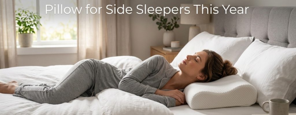 Close up of gel-infused memory foam layers and breathable cover fabric on an ergonomic contour pillow.