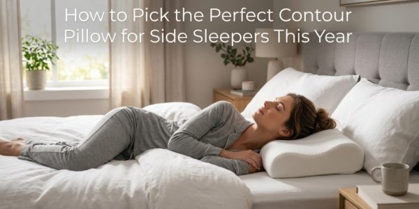 Close up of gel-infused memory foam layers and breathable cover fabric on an ergonomic contour pillow.
