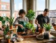 Indoor tropical plants in Chicago apartment using chunky soil mix for healthy root growth