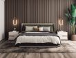 Elegant luxury bedroom setup in NV with minimalist decor, high-end furnishings, and cozy five-star hotel ambiance