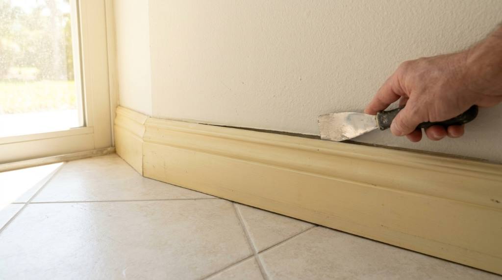Technician tightening loose exterior skirting panel