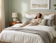 A pregnant woman relaxes on a sofa while supported by a full body pillow.