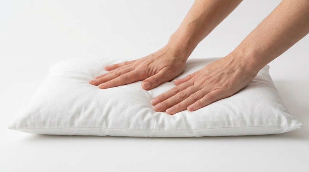 Side profile of a person sleeping comfortably on a flat pillow.