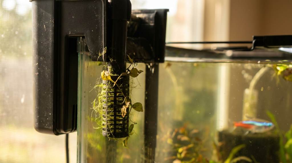 Aquarium fish tank filter clogged with debris in Austin